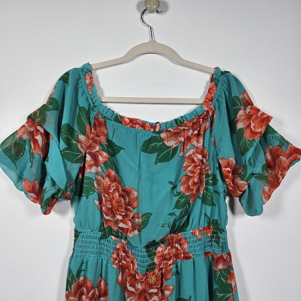 Flying Tomato Floral Ruffle Off Shoulder Smocked Waist Maxi Dress Size Large - Picture 3 of 13